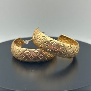 Matte Gold Embossed Design Hoop Earrings